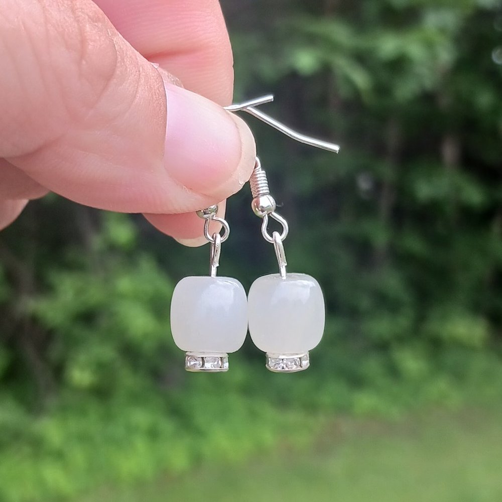 Sterling silver White Jade Crystal earrings